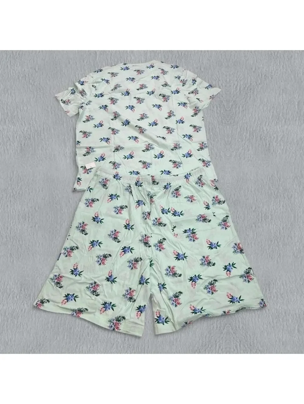 Club Room Men’s Floral Pajama Lounge Set Mint Green Shirt Shorts NWT Large